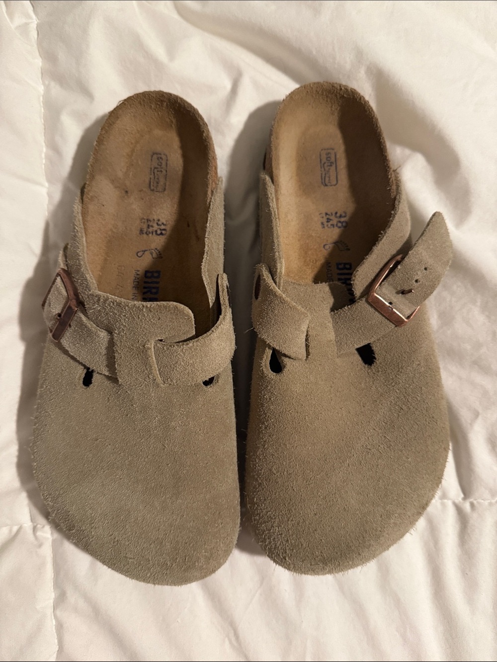 Birkenstock Suede Slip-On Clogs in Taupe
